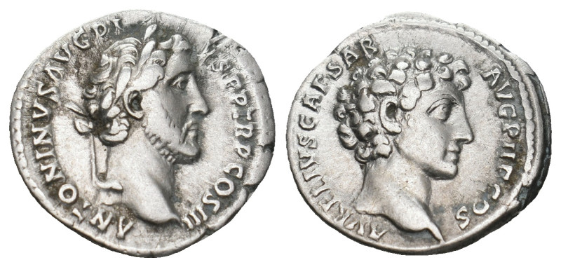 ANTONINUS PIUS with MARCUS AURELIUS As Caesar (138-161). Denarius. Rome.
Obv: AN...