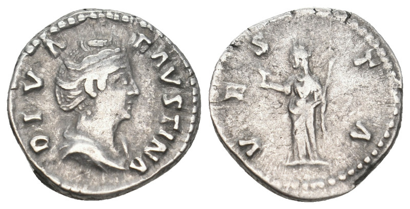 DIVA FAUSTINA I (Died 140/1). Denarius. Rome. Struck under Antoninus Pius.
Obv: ...