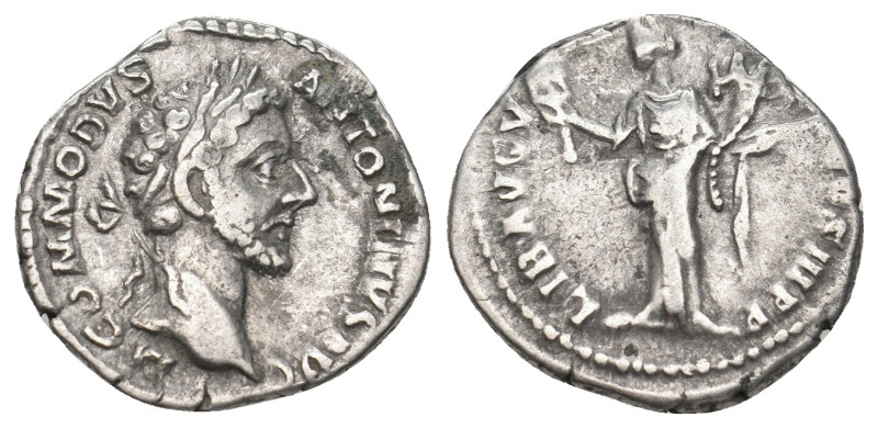 COMMODUS (177-192). Denarius. Rome.
Obv: M COMMODVS ANTONINVS AVG.
Laureate head...