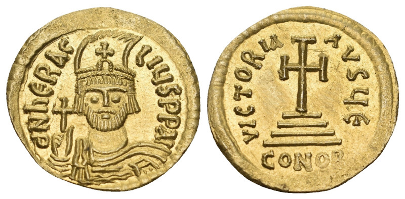 HERACLIUS (610-641). GOLD Solidus. Constantinople.
Obv: δ NN ҺЄRACL PER AV.
Drap...