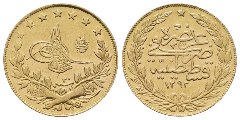 OTTOMAN EMPIRE. 'Abd al-Hamid II (AH 1293-1327 / AD 1876-1909). GOLD 100 Kurush....