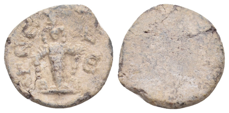 IONIA. Ephesus. PB Tessera (Circa 2nd-3rd centuries).
Obv: Facing statue of Arte...