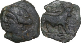 Celtic World. Gaul, Massalia. AE 15 mm, c. 121-49 BC. Obv. Head of Apollo left. Rev. ΜAΣΣΑ. Bull standing right; Π to right, ΠΣ in exergue. Depeyrot, ...