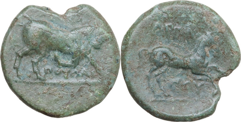 Greek Italy. Northern Apulia, Arpi. AE 23 mm, 275-250 BC. Obv. Bull butting righ...