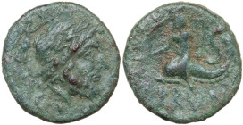 Greek Italy. Southern Apulia, Brundisium. AE Semis, Semuncial standard, 2nd century BC. Obv. Laureate head of Poseidon right; behind, Nike and trident...