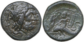 Greek Italy. Southern Apulia, Brundisium. AE Semis, Semuncial standard, 2nd century BC. Obv. Laureate head of Poseidon right; behind, Nike and trident...