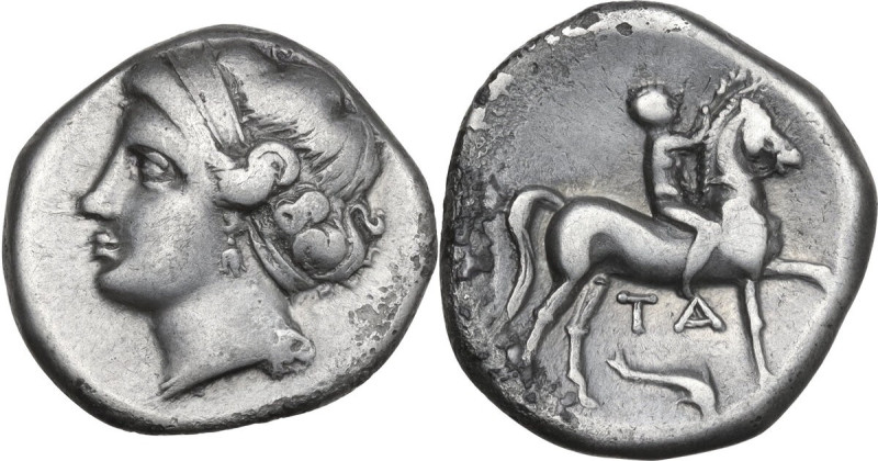 Greek Italy. Southern Apulia, 'Campano-Tarentine'. AR Nomos, 281-228 BC. Obv. He...