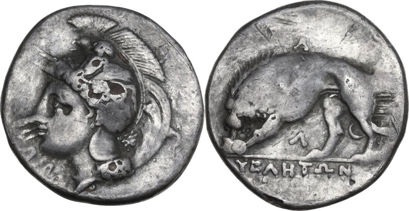 Greek Italy. Northern Lucania, Velia. AR Fourreé Stater, 334-340 BC. Obv. Head o...