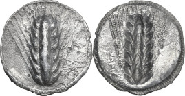 Greek Italy. Southern Lucania, Metapontum. AR Stater, 510-470 BC. Obv. Ear of barley. Rev. Incuse ear of barley. HN Italy 1482; HGC 1 1028. AR. 6.53 g...