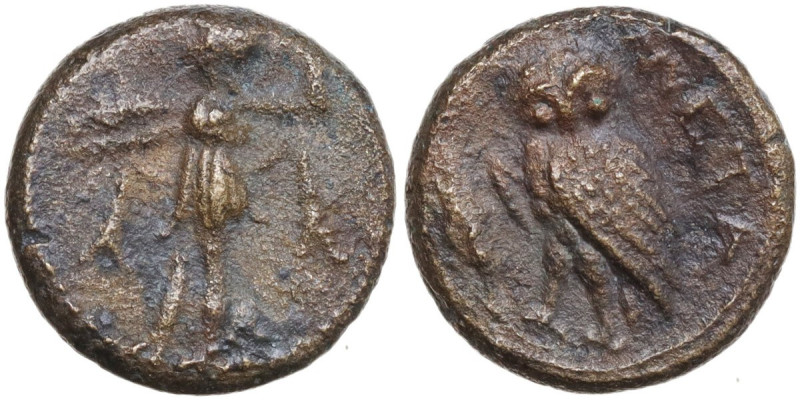 Greek Italy. Southern Lucania, Metapontum. AE 14 mm, 250-207 BC. Obv. Athena Pro...