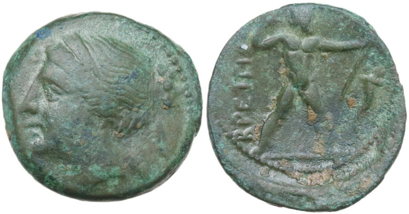 Greek Italy. Bruttium, The Brettii. AE Half Unit, 214-211 BC. Obv. Head of Nike ...