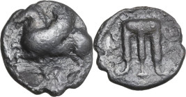 Greek Italy. Bruttium, Kroton. AR Triobol, 525-425 BC. Obv. Pegasus flying left. Rev. Tripod. HN Italy 2127; HGC 1 1475. AR. 0.93 g. 11.50 mm. Toned. ...