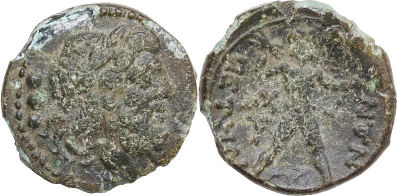 Greek Italy. Bruttium, Petelia. AE Quadrans, late 3rd century BC. Obv. Laureate ...