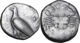 Sicily. Akragas. AR Didrachm, c. 510-500 BC. Obv. AKPAC-ANTOΣ (or retrograde legend). Eagle standing left, with closed wings. Rev. Crab. HGC 2 87; SNG...
