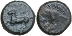 Sicily. Ameselon. AE 15 mm., c. 340-330 BC. Mercenary coinage associated with Ameselon. Obv. Horse galloping left. Rev. Anepigraphic. Eagle flying upw...