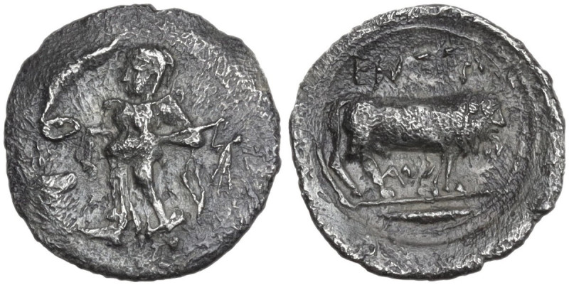 Sicily. Entella. AR litra, c. 430-420 BC. Civic coinage. Obv. Female figure stan...