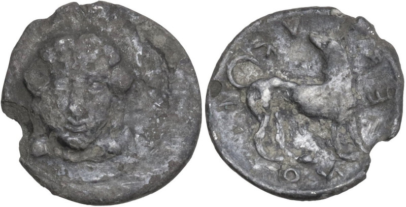 Sicily. Eryx. AR Litra, c. 425-420 BC. Obv. Facing head of Aphrodite. Rev. ERVKI...