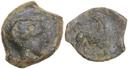 Sicily. Eryx. AE Onkia (?), c. 412-409 BC. Obv. Female head right (Aphrodite?). Rev. Hound standing right, head left. CNS I 15; Buceti 43; Campana 39....