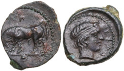 Sicily. Gela. AE Onkia, c. 420-405 BC. Obv. Bull standing right; Π above, pellet in exergue. Rev. Diademed head of river god right. HGC 2 382; CNS III...