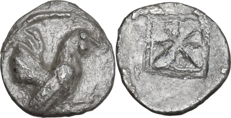 Sicily. Himera. AR Litra, 530-482 BC. Obv. Rooster standing right. Rev. Incuse s...