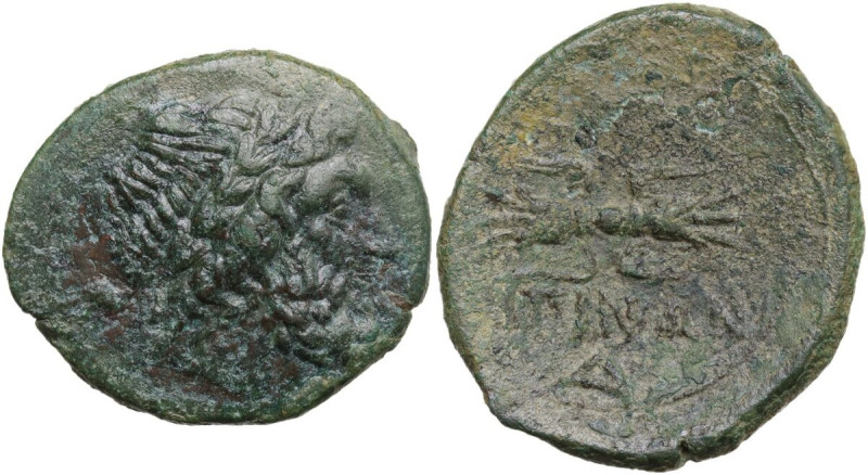 Sicily. Kentoripai. AE Tetrachalkon, c. 344-336 BC. Obv. Laureate head of Zeus r...