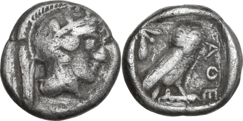 Continental Greece. Attica, Athens. AR Drachm, c. 454-404 BC. Obv. Helmeted head...