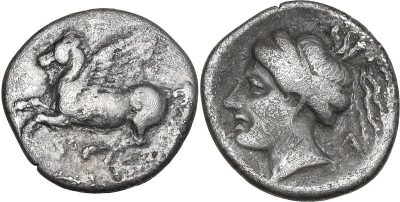 Continental Greece. Corinthia, Corinth. AR Drachm, c. 350-300 BC. Obv. Pegasos f...