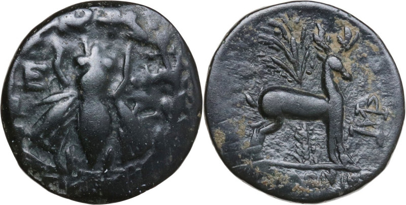 Greek Asia. Ionia, Ephesos. AE 18 mm, 202-133 BC. Obv. Bee within wreath. Rev. S...