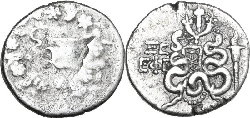 Greek Asia. Ionia, Ephesos. AR Cistophoric Tetradrachm, 81-80 BC. Obv. Cista mys...