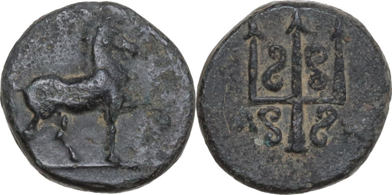 Greek Asia. Caria, Mylasa. AE 12 mm, 2nd century BC. Obv. Horse standing right, ...