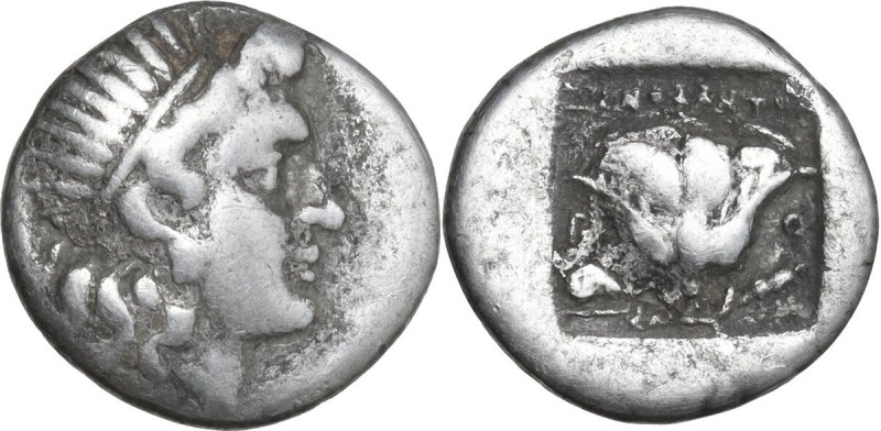 Greek Asia. Islands off Caria, Rhodes. AR Drachm, Plinthophoric standard, magist...