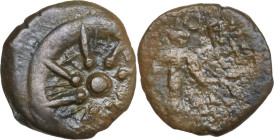 Greek Asia. Judaea, Jerusalem. Hasmoneans, Alexander Jannaeus (103-76 BC). AE Prutah. Obv. Anchor. Rev. Wheel. BMC 61; HGC 10, 637; Meshorer 8. AE. 1....