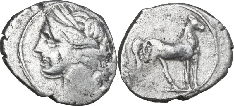 Africa. Zeugitania, Carthage. AR Quarter-Shekel, c. 221-202 BC. Obv. Wreathed he...