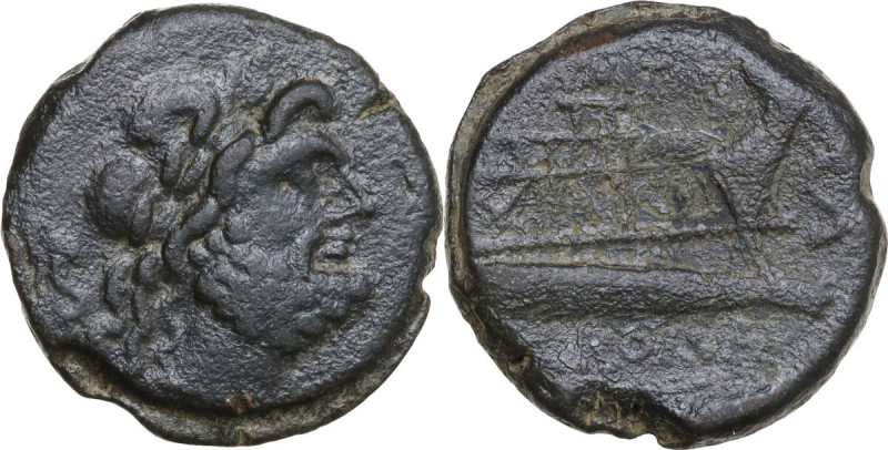 C. Numitorius. AE Semis, 133 BC. Obv. Laureate head of Saturn right; behind, S. ...