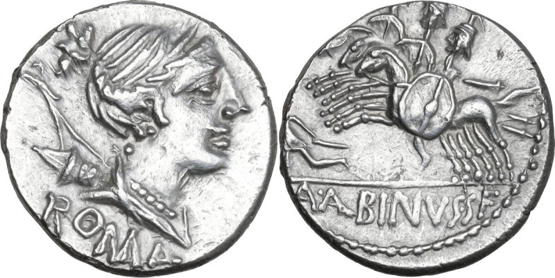 C. Publicius Malleolus, A. Postumius Sp. f. Albinus and L. Metellus. AR Denarius...