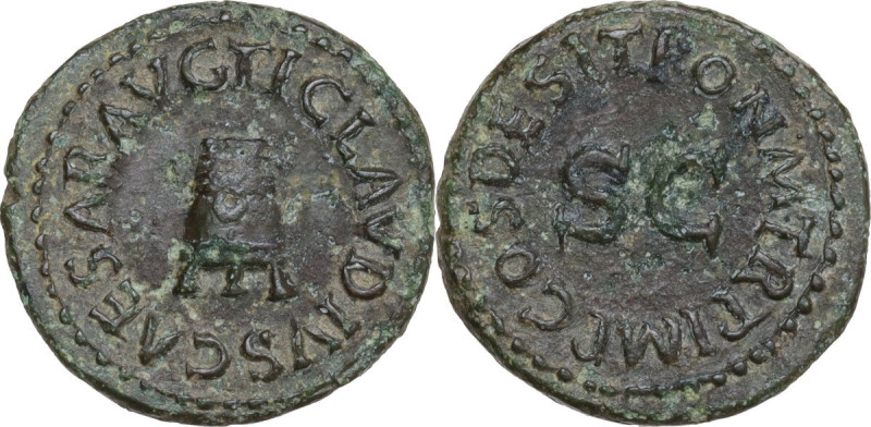 Claudius (41-54). AE Quadrans, Rome mint, 41 AD. Obv. TI CLAVDIVS CAESAR AVG. Mo...