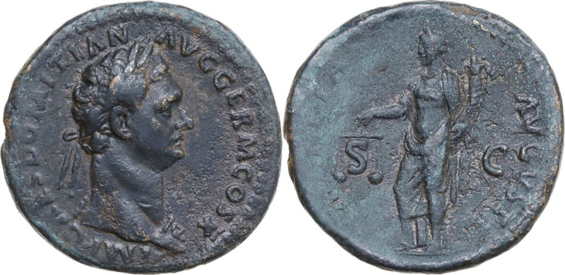 Domitian (81-96). AE As, Rome mint, 84 AD. Obv. IMP CAES DOMITIAN AVG GERM COS X...