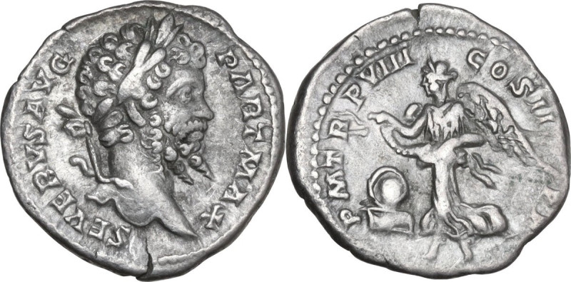 Septimius Severus (193-211). AR Denarius, 200 AD. Obv. SEVERVS AVG PART MAX. Lau...