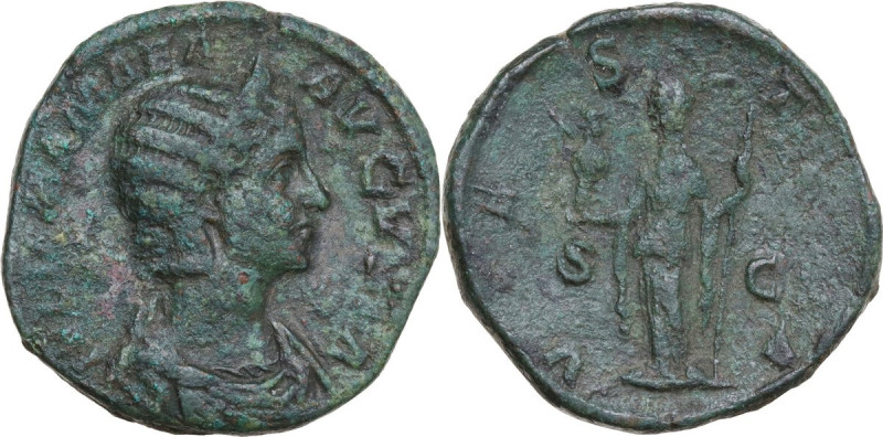 Julia Mamaea (died 235 AD). AE Sestertius. Obv. IVLIA MAMAEA AVGVSTA. Diademed a...