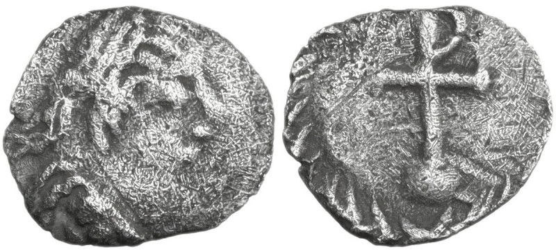 Justinian I (527-565). AR 1/8 Siliqua, Ravenna mint, 540-552. Obv. Diademed and ...