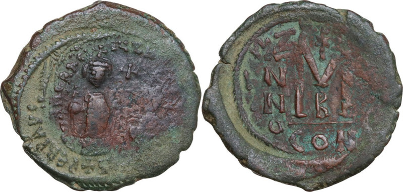 Heraclius (610-641) with Heraclius Constantine. AE Follis, Constantinople mint. ...