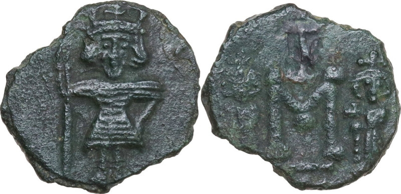 Constantine IV Pogonatus, with Heraclius and Tiberius (668-685). AE Follis, Syra...