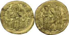 Romanus III Argyrus (1028-1034). AV Histamenon nomisma, Constantinople mint. Obv. Christ Pantokrator enthroned facing, holding book. Rev. Emperor stan...