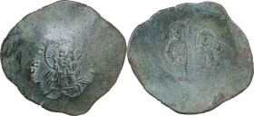 Theodore II, Ducas-Lascaris (1254-1258). BI Trachy, Empire of Nicaea, Magnesia mint. Obv. Bust of Christ facing, holding scroll. Rev. Theodore and St....