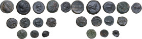 Greek Italy. Multiple lot of twelve (12) AE coins from Sicily, noted: Syracuse, Akragas, Morgantina. Noted some rarities.