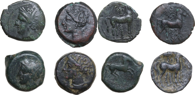 Greek Italy. Multiple lot of four (4) unclassified AE siculo punic coins.