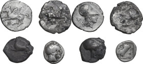Greek World, Continental Greece. Lot of four (4) unclassified AR denominations; including: Athens and Corinth. AR. VF:About VF:Good F.