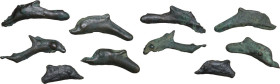 Skythia, Olbia. Multiple lot of five (5) AE dolphin shaped proto-money. 5th century BC.