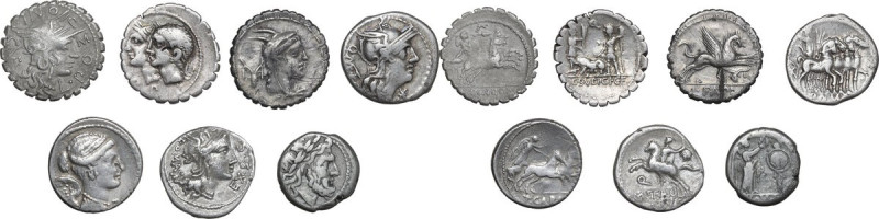 Roman Republic. Multiple lot of seven (7) unclassified AR coins; six Denarii and...