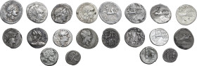 Roman Republic. Multiple lot of ten (10) unclassified AR coins; eight Denarii and two Quinarii.
